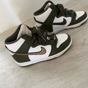 Nike Kids Olive and White High-Top Sneakers with custom swarovski crystals.